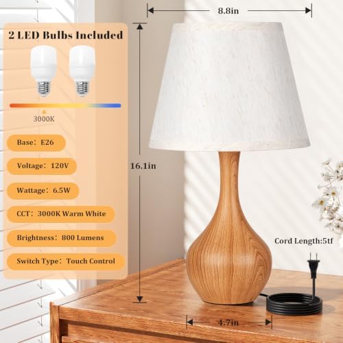 16.1" Touch Table Lamp for Nightstand, Dimmable Small Bedroom Lamp Set of 2
