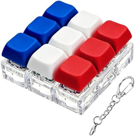 9 in 1 Keyboard Fidget Keychain Toy for Adult Kids to Stress Relief, 4th of July Keyboard Decompression Button Finger Clicker Toys, Patriotic Cube Mechanical Fidget Gifts for Office Home