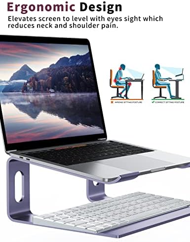 ALASHI Ergonomic Laptop Stand, Aluminum Desk Riser, 10-15.6", Light Purple