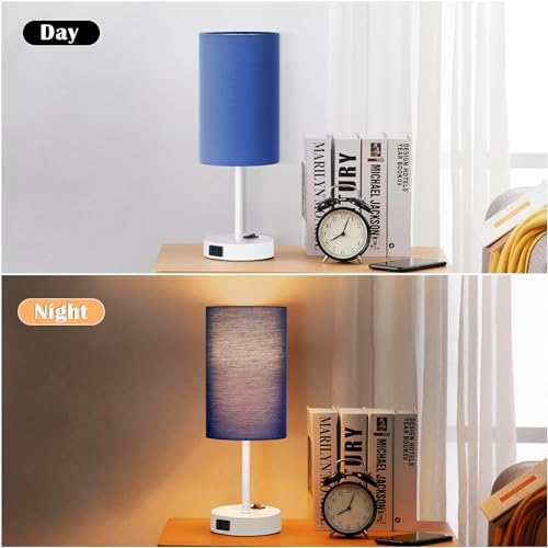 ZJOJO Blue Table Lamp Set of 2, 13.8" Small Lamp for Bedroom Nightstand