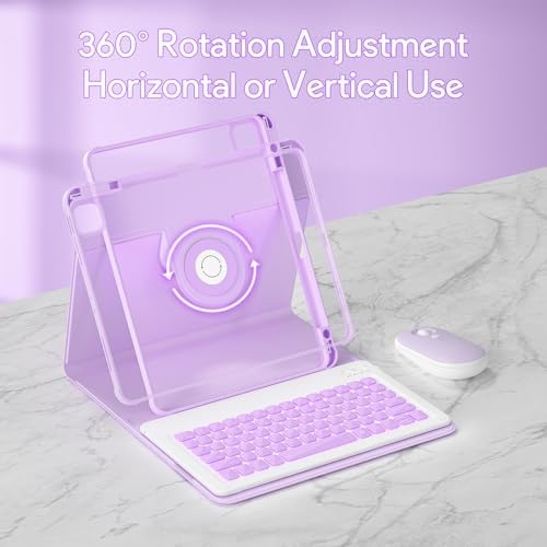 YBING for iPad Air 13 Inch & Pro 12.9 Case with Keyboard - Mouse, 7 Colors Backlit Detachable Keyboard and 360 Rotating Cover for iPad Pro 12.9 (6th, 5th, 4th, 3rd gen), Air 13 M4/M3/M2 (Purple)