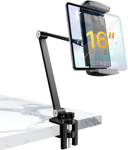iPad Stand, Tablet Stand 360° Swivel, Aluminum Desk Mount 6.3-16", Black