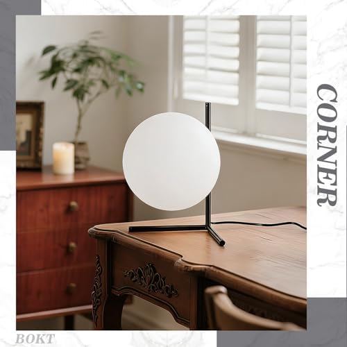 BOKT Matte Black Globe Table Lamp Plug-in Bedside Lamp 7.9" Glass Desk Lamp