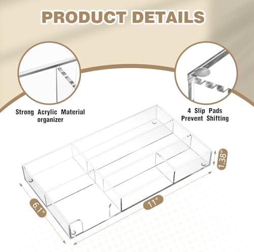 Briwooody Clear Acrylic Drawer Organizer,6 Compartments,Small