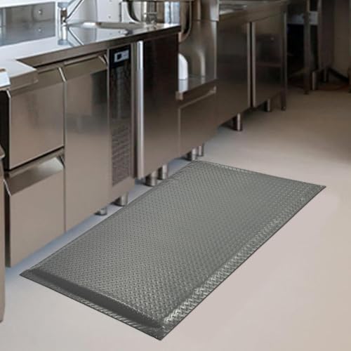 Anti Fatigue Mats Industrial 3' x 6' 15/16" Thick Ergonomic Standing Mat Commercial Heavy Duty Diamond Plate Shop Floor Mats Helps Relieve Back and Leg Soreness, Grey