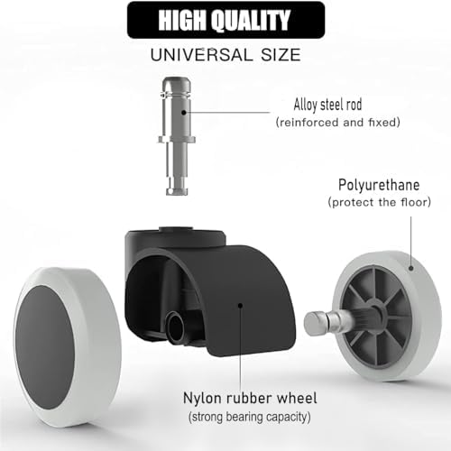 2" Universal Computer Office Chair Wheels Heavy Duty Rubber Gaming Chair Casters White No Noise Polyurethane Wheel Replacement Standard Size Set of 5