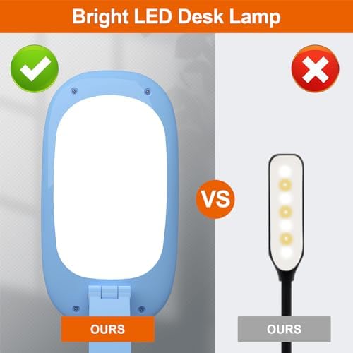 Akejrym LED Desk Lamp for Office & Home, Battery Operated, Foldable & Portable Light, 2-Fold Bracket, 3 Brightness Dimmable, Wireless Reading Lamp (Blue)