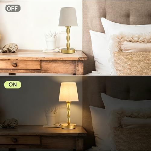 CASTLELIFE Rechargeable Cordless Table Lamp, 5000mAh Battery Powered Touch Desk Lamp, 3-Level & Stepless Dimmable Night Light, Portable Bedside Lamp for Bedroom, Outdoor, Bulb Included, Gold