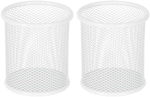 EasyPAG Metal 2-Piece Pen Holder Set Desk Accessories & Workspace Organizers for Classroom, School & Office,White