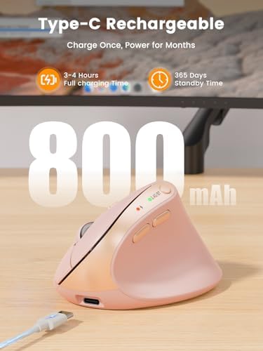SABLUTE Ergonomic Keyboard and Vertical Mouse Bundle, Pink Wave Keyboard (2 AA Batteries powered) with Cushioned Wrist Rest and Pink Rechargeable Vertical Mouse, Wireless Aesthetic Desk Setup for Home