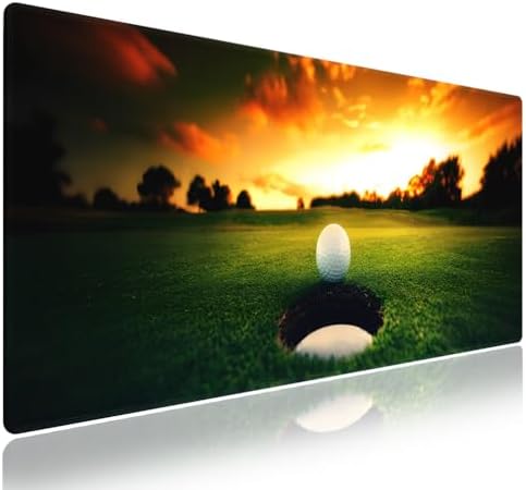 Golf Ball Near Hole Large Mouse Pad, Golf Field Sunset Scenery Desk Mat