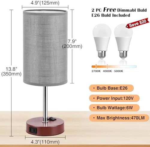 ZJOJO Bedside Table Lamp Set of 2, 13.8" Small Lamp for Bedroom Nightstand