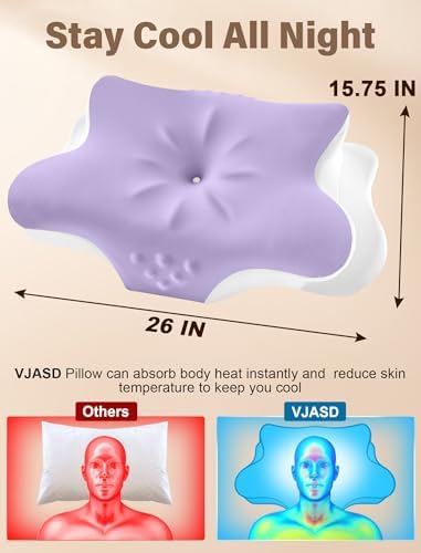 Cervical Neck Pillow for Pain Relief – Ergonomic Memory Foam Pillow for Side Sleeper Contour Orthopedic Bed Pillow for Neck Support with Cooling Cover – Ideal Christmas Birthday Gift - Purple