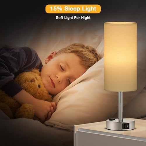 Touch Bedside Table Lamps Set of 2 - Bedroom Lamp with USB A+C, AC Outlet