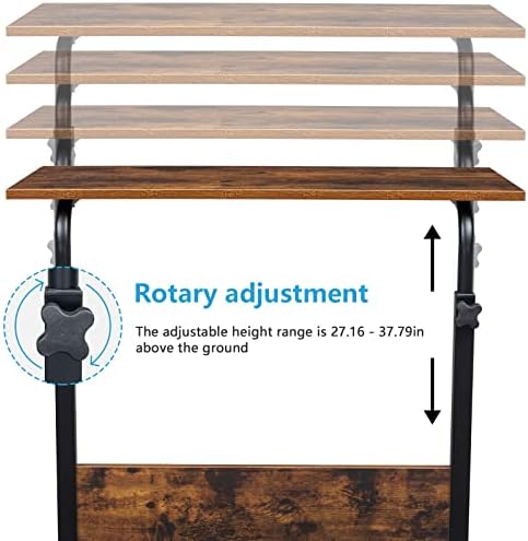 Standing Desk - Side Table Adjustable Height, Portable Laptop Cart, C-Shaped Bed Couch end Tables with Edge Stopper - Wheels for Living Room Bedroom Walking Pad Treadmill 31.5Inch Brown