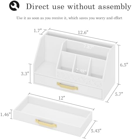 Wisuce Bamboo Mail Organizer Countertop with Drawers, Wooden Desk Organizer File Bill Sorter Storage Box for Desktop Letter Envelope Countertop Holder for Office Home School Organization