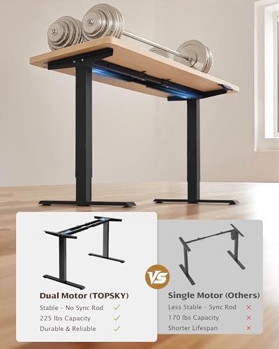 TOPSKY Dual Motor Standing Desk Frame, 225 lbs Capacity, Black