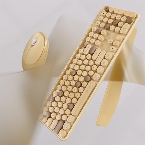 UBOTIE Wireless Keyboard and Mouse Combo, Phone Holder (Milk-Tea)