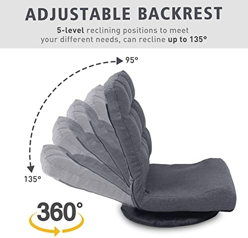 Swivel Floor Chair for Teens，Multipurpose Gaming Chair Rocker for TV, Reading, Playing Video Games Lumbar Support, Adjustable Foldable Backrest,Grey