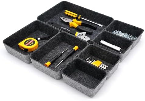 Welaxy 7pc Shallow Felt Desk Drawer Organizers Trays Charcoal Storage Bins