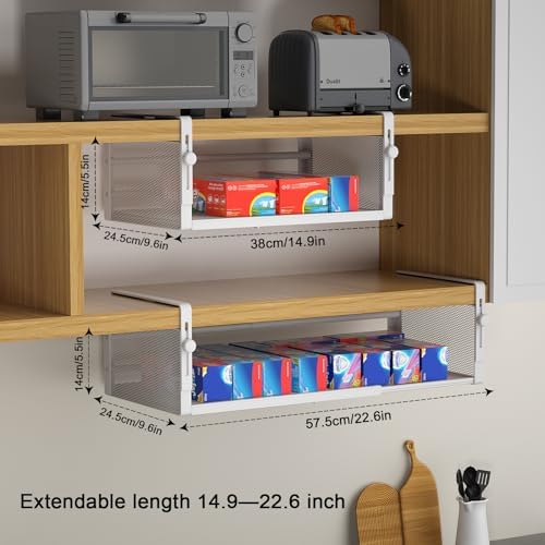 AmonHouseware 2Pack Expandable Under Shelf Storage Basket Organizer, White