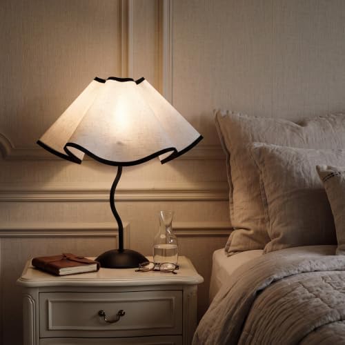 Pleated Table Lamp, Dimmable USB Nightstand Lamp with LED Bulb