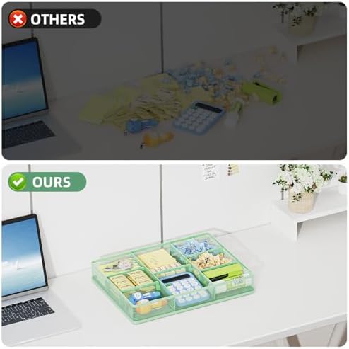 Marbrasse Desk Drawer Organizer, Metal Mesh Drawer Organizer Tray with 5 Adjustable Compartments,Desk Organizers and Accessories for Home,Office,Kitchen,Makeup,Vanity (Green)