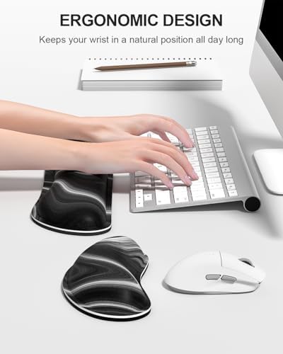 Auhoahsil Large Mouse Pad with Wrist Rests for Keyboard & Mouse, Thick Soft Ergonomic Memory Foam Wrist Supports, Big & Long Desk Mat 35.5 x 15.7 in, for Office Gaming Computer, Abstract Contour