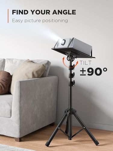 AMADA HOMEFURNISHING Foldable Projector Tripod, Multipurpose Laptop Stand with Removable Mouse Tray, Adjustable Height 25-63 Inch, Outdoor Movie Projector Stand, AMPS03