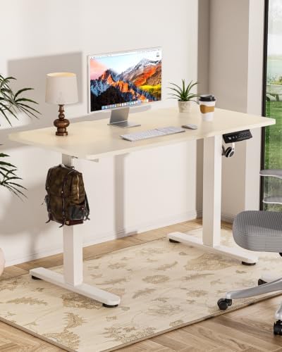 Okin Standing Desk Electric Adjustable Computer Whole Piece Stand up Desk Office Gaming Home Office Memory Desks 48x24 inches Cream Brown