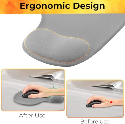 Mouse Pad with Wrist Support, 2-Pack Ergonomic Mousepad with Wrist Rest, Gaming Mouse Pad with Non-Slip PU Base, Relieve Pain Relief, for Home Office Computer Laptop, Gray