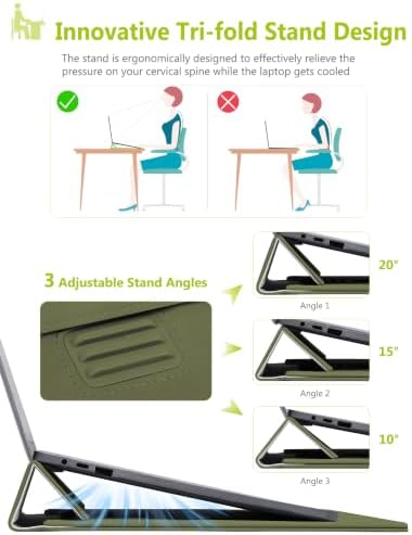 HYZUO 13.3-14 Inch Laptop Case Sleeve with Adjustable Stand, Olive Green