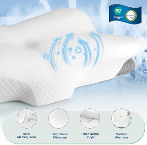 JOYENERGY Ergonomic Memory Foam Cervical Pillow for Neck and Shoulder Pain