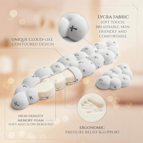 Cloud Wrist Rest Set for Keyboard & Mouse. Silky Fabric Surface