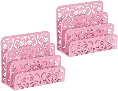 EasyPAG Mail Organizer Countertop 2pc Desk Mail Sorter for Envelope 3-Slot Vertical Letter Holder for Office, Home, School, Pink