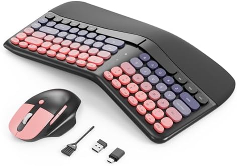 Ergonomic Wireless Keyboard Mouse, Mechanical Gaming Set with Wrist Rest