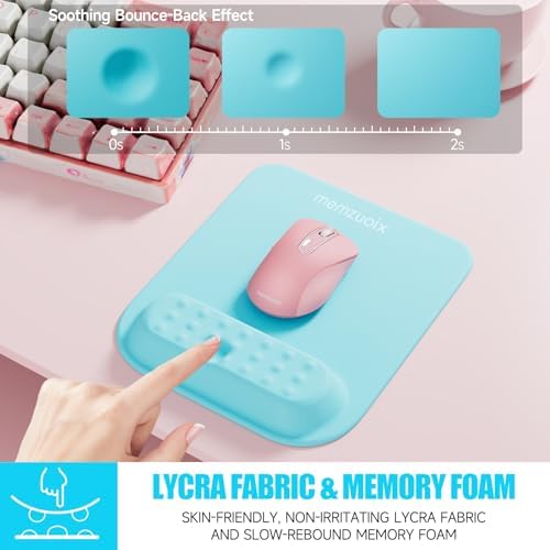 memzuoix Blue Ergonomic Mouse Pad with Wrist Rest Support,Premium Memory Foam Cushioning for Pain Relief, Non-Slip PU Base for Stable Smooth Control - Perfect for Laptop, Computer, and Home Office