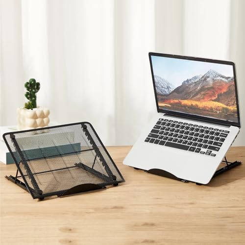 Dunzoom 1 Pc Mesh Laptop Stands 10 Levels Large Adjustable Laptop Riser Holder Computer Stand for Desk Cooling Ventilated Universal Lightweight Ergonomic Tray for Diamond Painting Reading