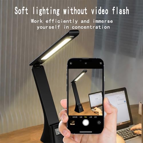 IHAO 3in1 Foldable Eye-Care Desk Lamp with 15W Wireless Charger & Digital Clock Touch Control, 3 Color Temperatures, Alarm, 180° Foldable, Phone Stand, Modern LED Table Lamp TYV-2088 Black