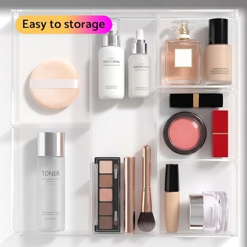 HIIMIEI Acrylic Drawer Organizer, 6 Section Clear Makeup Tray Organizer for Drawer Office Bedroom(11.8x11.8 inch) (Pack of 2)