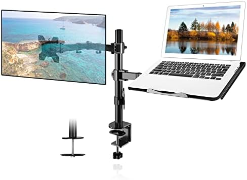 Suptek Monitor and Laptop Mount Holds 13-32 inch Computer Screen, Adjustable Monitor Arm Stand with Laptop Tray for 13-27 inch, Hold 22 lbs, with Clamp and Grommet Mounting Base