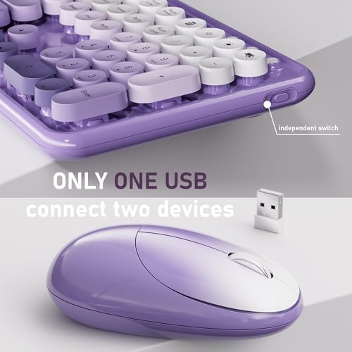 UBOTIE Wireless Keyboard and Mouse Combo, Phone Holder (Purple)