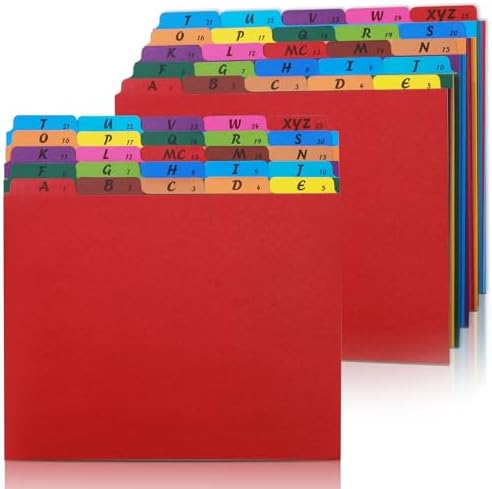 2 Set 50 Alphabet File Dividers A-Z Top Tab File Guides Letter Size 1/5 Cut Tab Manila Alphabetical File Organizer File Cabinet Dividers for Work Office Home School and Desk Organizer (Colorful)