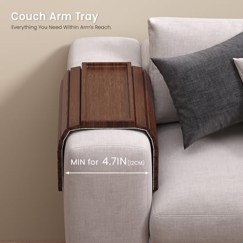 2 Pack Bamboo Folding Sofa Arm Tray with Anti-Slip Pad (Brown)
