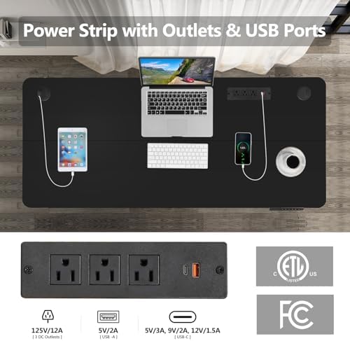 farexon arexon Electric Standing Desk 63 x 24In with Power Outlets, Rolling Stand up Desk with Oversized Mouse Pad, 2 USB Ports & 3 Power Outlets, 4 Casters, 4 Preset Heights Easy to Set（Black
