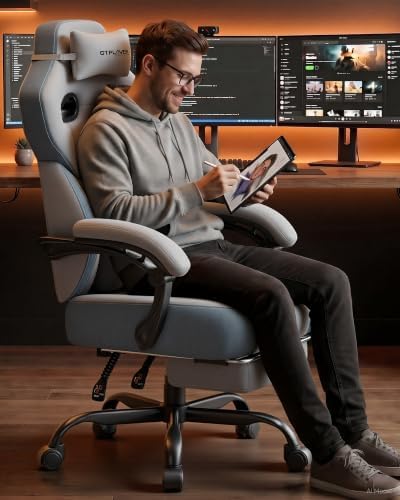 GTPLAYER Big & Tall Gaming Chair, Wide Seat with Footrest, Gray