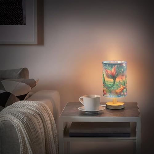 ALAZA Mermaid Moon Star Starfish Ocean Decor Bedside Table Lamp with USB Port for Bedroom Nightstand Office Desk LED Bulb Included