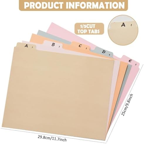 gisgfim 25 Alphabet File Guides, A‑Z Top‑Tab File Cabinet Dividers, Nude