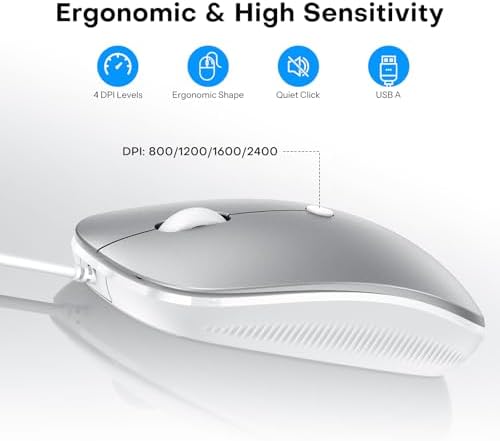 Wired Keyboard and Mouse for Mac, USB-C & USB-A, Number Pad, Silver White