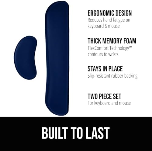 GORILLA GRIP Memory Foam Wrist Rest for Computer Keyboard, 2 Piece Navy